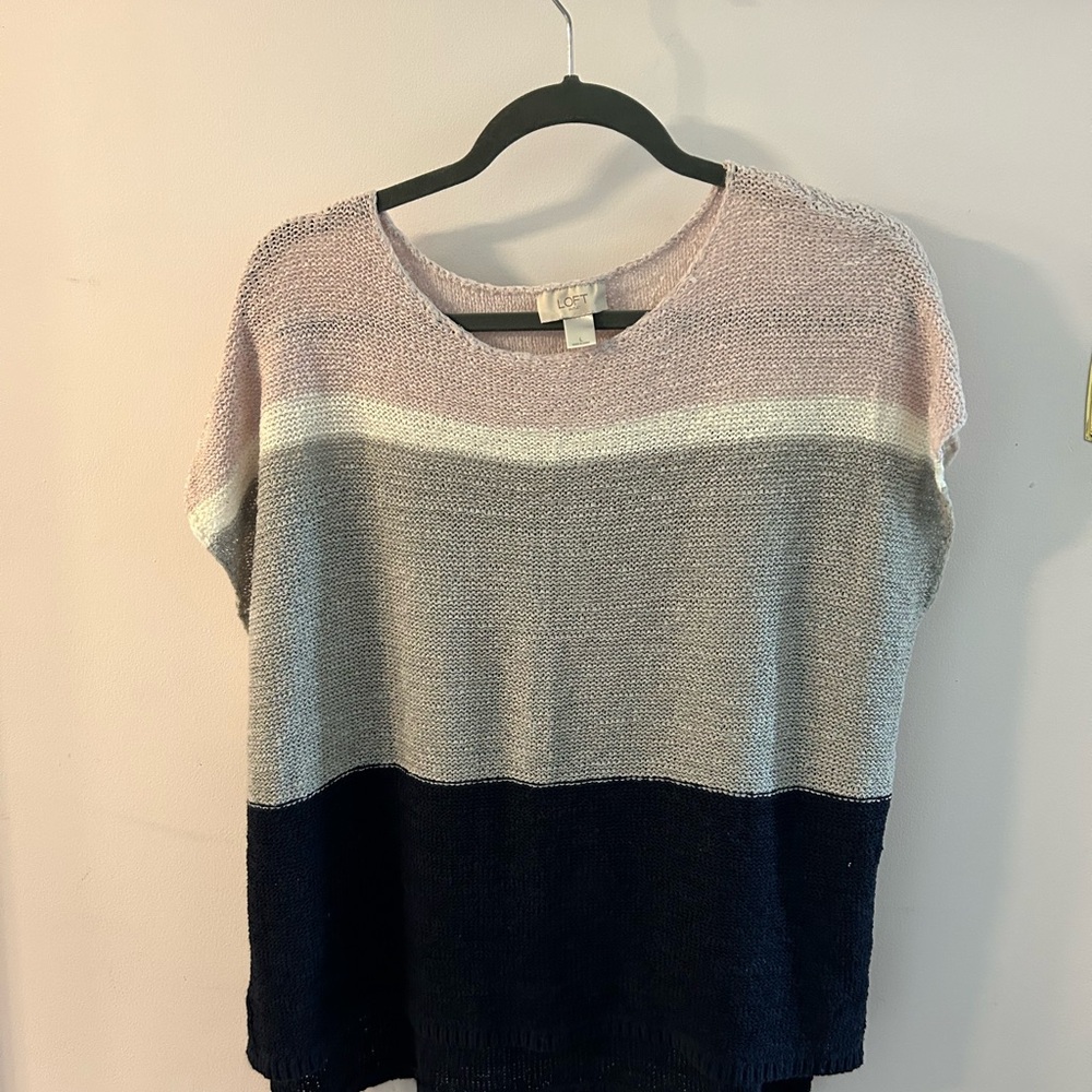 Loft Navy | Pink | Grey Colorblock Knit Top L